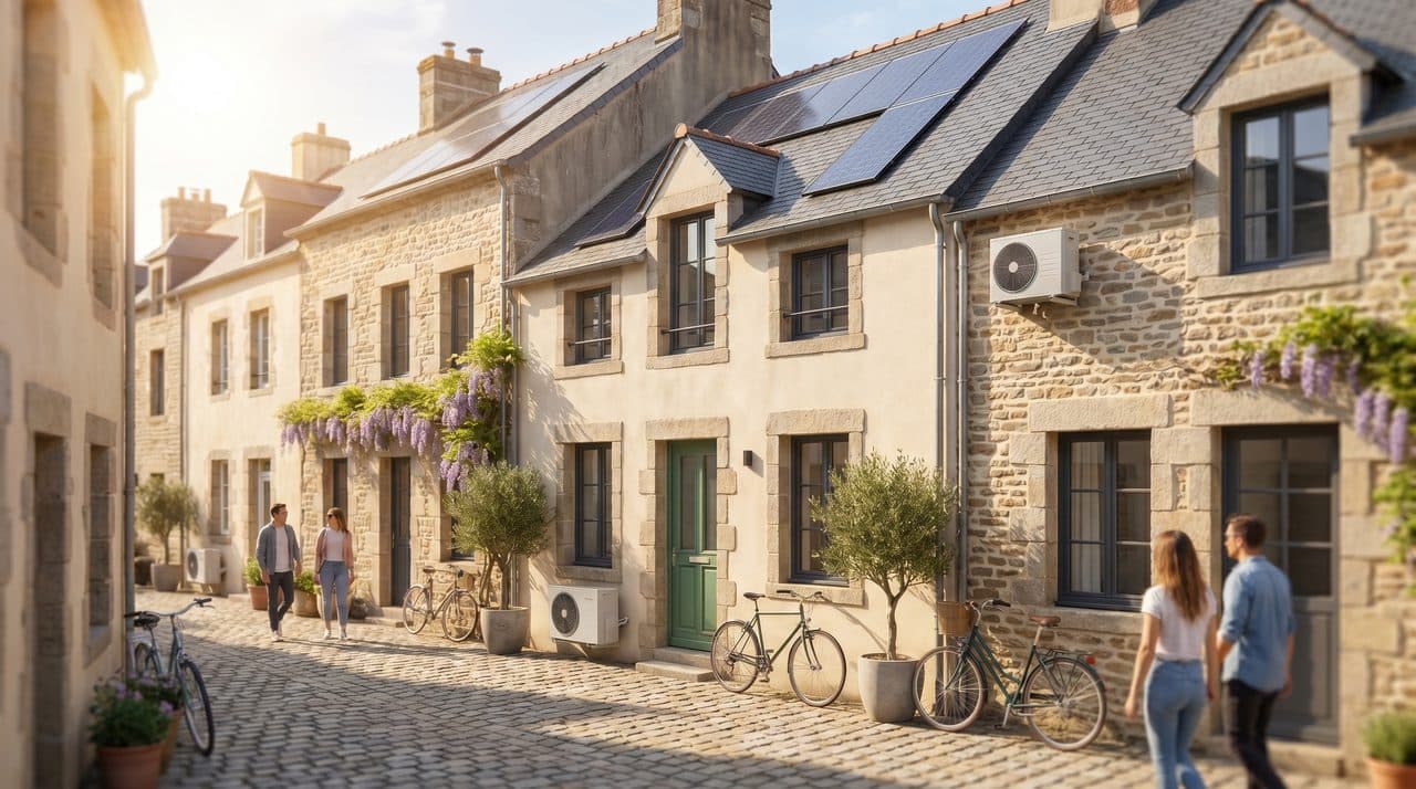 Rue de maisons avec facades isolees