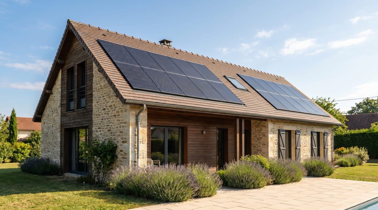 Maison avec panneaux solaires photovoltaiques